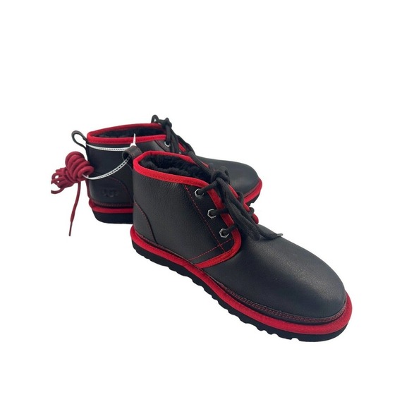 UGG Men’s Neumel Leather Shearling Low Chukka Ankle Boots (Black & red) Size 8 - Picture 9 of 12